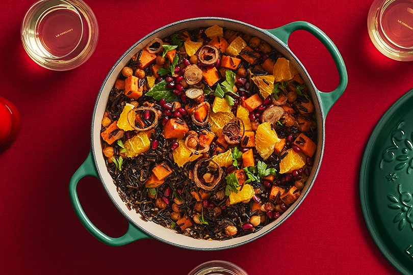 Wild Rice Pilaf with Orange, Pomegranate and Crispy Shallots